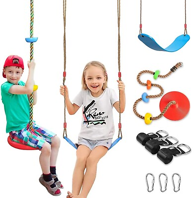 #ad Swing Set 2 Pack Swing Seats with Tree Climbing Rope Multicolor Swings wit... $78.97
