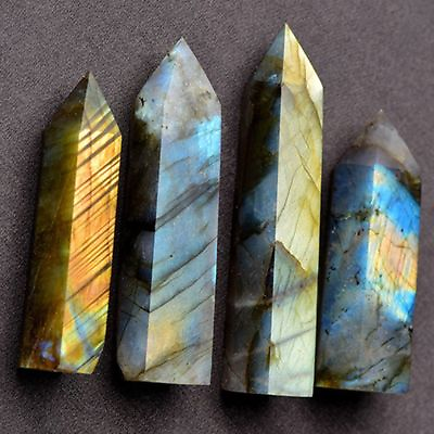 #ad Natural Labradorite Moonstone Quartz Crystal Stone Point Healing Hexagonal Wand $4.99