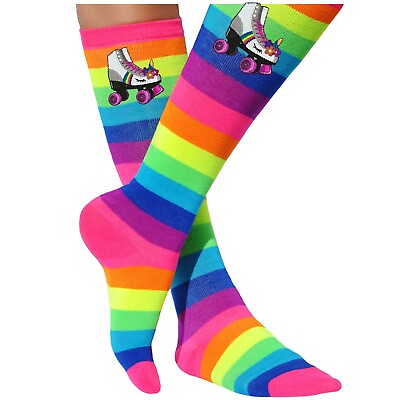 #ad Girls Socks Rainbow Stripe Knee High Stockings Kids Skating Party Roller Skates $14.95