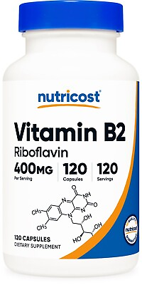 #ad Nutricost Vitamin B2 Riboflavin 400mg 120 Capsules Gluten Free Non GMO $15.95