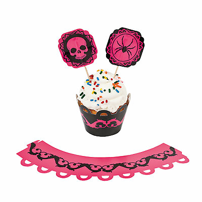 #ad Pink amp; Black Halloween Cupcake Wrappers With Picks Party Supplies 100 Pieces $9.91