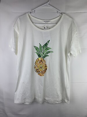 #ad Workshop Republic Clothing White Pineapple T Shirt Large Cotton Modal $7.99