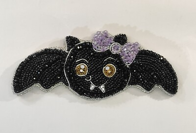 #ad Handmade Cartoon Bat Beaded Brooch Pin Embroidered Vampire Black Bat Brooch Pin GBP 53.00