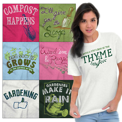 #ad Blooming Crazy Funny Home Gardening Green Womens Short Sleeve Crewneck Tee $19.99