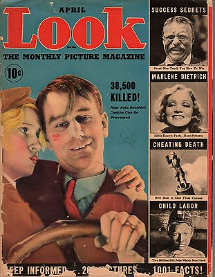 #ad 1937 LOOK April 3rd issue; Reckless Drivers; Pope Pius XI; Marlene Dietrich $23.19