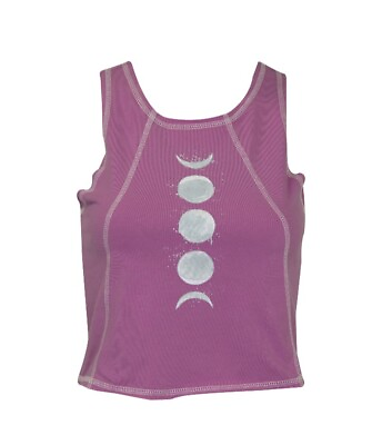 #ad Mighty Fine Women#x27;s Celestial Moon Graphic Cropped Tank Top in Purple S $7.97