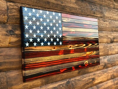 #ad Wooden American Flag Patriotic Flag Charred American Flag Rustic Designer $140.00