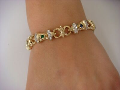 #ad Princess Sapphire Emerald Ruby Cubic Zirconia Tennis Bracelet Yellow Gold Plated $237.99