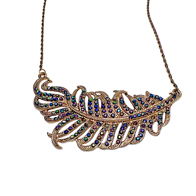 #ad VTG Unbranded Copper Toned Feather Necklace W Seed Gemstones 21” Estate item $13.19