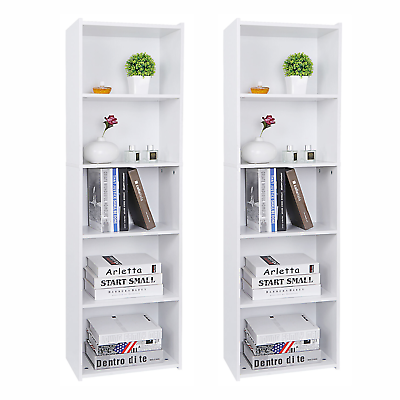 #ad 2PCS Organizer MDF Bookshelf Open Shelf Bookcase Storage Shelf 5 Tier Home White $50.59