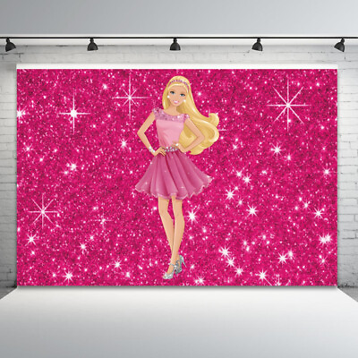 #ad Girls Barbie Backdrop Birthday Party Banner Studio Background Baby Shower Decor $14.99