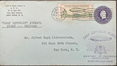 #ad 1933 US #C18 on Graf Zeppelin flight 5c Postal Stationery Miami to Chicago *d $120.00