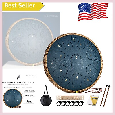 #ad Premium 15 Note D Key Steel Tongue Drum Set with Accessories Navy Blue $139.99