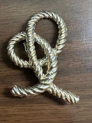 #ad Vintage Rope Brooch Knotted Knot Nautical Boat Sailing Pin Gold Tone 2.25quot; $12.00