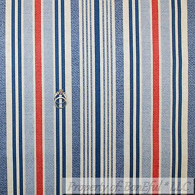 #ad BonEful Fabric FQ Cotton Quilt White Red Blue America Birthday Boy Girl Stripe L $3.67