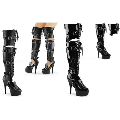 #ad Pleaser Over The Knee Lace Buckle Stiletto Heel Boots Shoes Adult Women DEL3068 $56.96