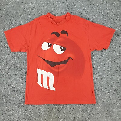 #ad Mamp;Ms Shirt Men Large Red Chocolate Big Print Graphic Tee Short Sleeve Logo Adult $7.19