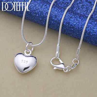 #ad DOTEFFIL 925 Sterling Silver Solid Small Heart Pendant Necklace Fashion Jewelry $7.60