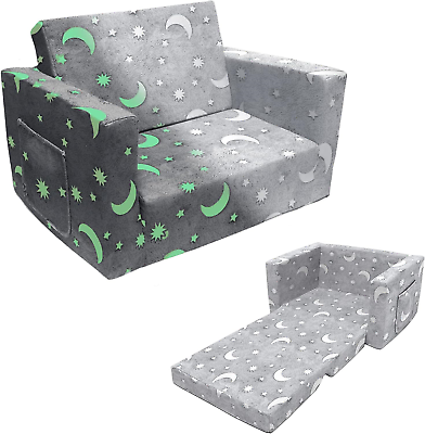 #ad Kids Sofa Glow in The Dark Toddler Chairs Childrens 2 in 1 Convertible Sofa to $82.59