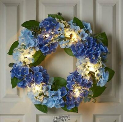 #ad Lighted Indoor Outdoor Flower Wreath Blue $39.99