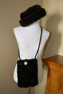 #ad Fur Purse and Hat Set Faux Mink Thick and Fluffy Chocolate Brown  $33.00