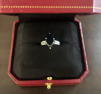 #ad Platinum Ring Size 6.5 with Dark Blue Marquise and 6 Diamonds $2000.00