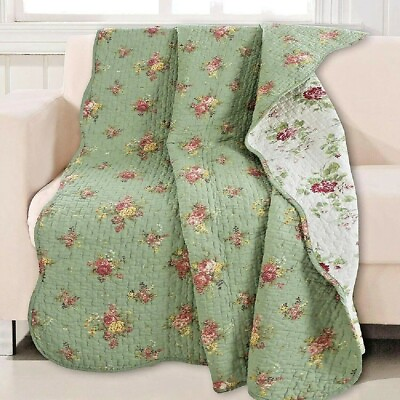 #ad Throw Blanket For Couch Green Floral Quilted Cotton Lightweight Sofa Wall Cover $51.81