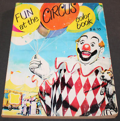 #ad Vintage 1950#x27;s FUN AT THE CIRCUS COLOR BOOK Coloring Book Clown Cover B1 $19.99