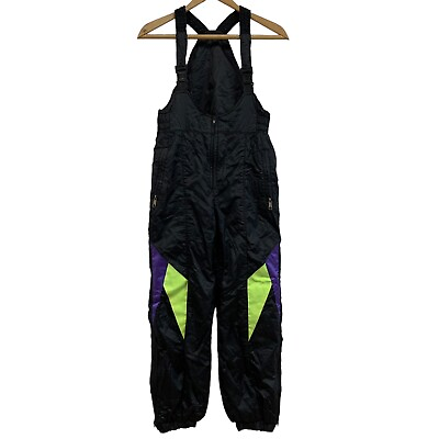#ad Vintage Colour Block Black Insulated Winter Sport Long Ski Snow Bib Pants $92.00