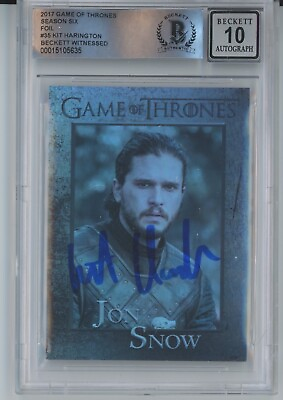 #ad Kit Harington Signed Game of Thrones Card 2017 FOIL #35 BAS Witness Grade 10 $499.79