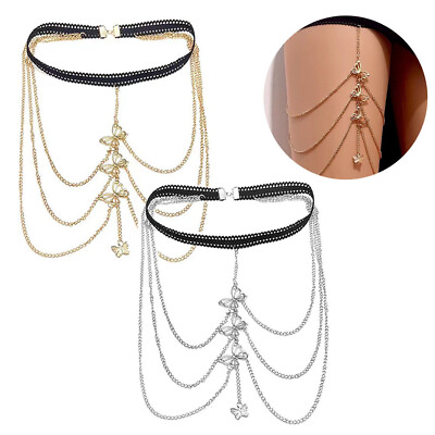#ad Lady Thigh Leg Chain Butterfly Pendant Multilayer Chain Sliver Gold Metal DIY O $6.24