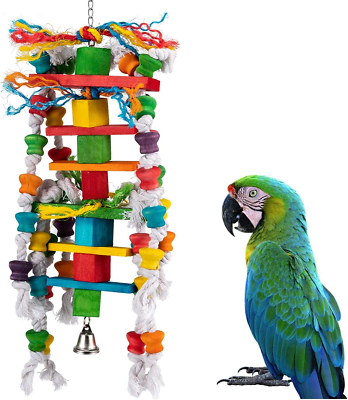#ad Large Bird Toys Natural Wooden Parrot Chewing Toys Edible Colored Sturdy Knots $36.20