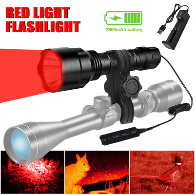 #ad 8000LM Hunting Light Red LED Flashight Coyote Hog Pig Predator Battery Switch $26.67