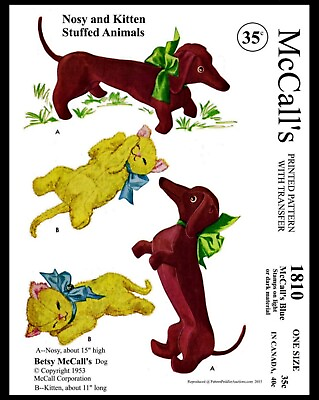 #ad BETSY McCall#x27;s # 1810 Cat Dog Nosy Kitten Fabric Sewing Pattern Stuffed Animals $4.99