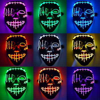 #ad Purge Halloween LED Light Up Mask 3 Modes Costume Rave Cosplay Party Clubbing $6.98