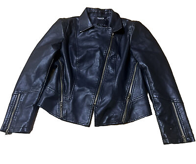 #ad Boutique Blue B Collection Faux Leather Jacket Black Size Large NWOT $58.00
