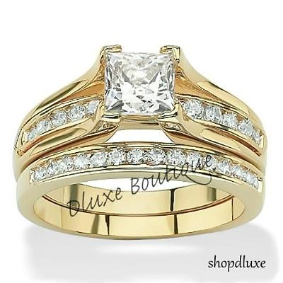 #ad Women#x27;s 14k Gold Plated Princess Cut AAA CZ Wedding Ring Set Size 5678910 $19.99