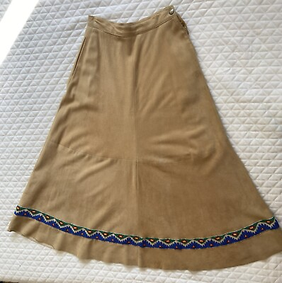 #ad Vintage Rare Ralph Lauren Country Skirt 100% Suede With Hand Made Beaded Work. $230.00