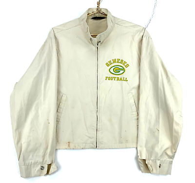 Vintage Geneseo Football Champion Full Zip Harrington Jacket Medium Beige 60s $46.74