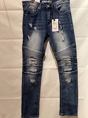 #ad Men#x27;s Bleeker Bleeker Distressed Jeans with Rips Dark Indigo P1055 $33.99