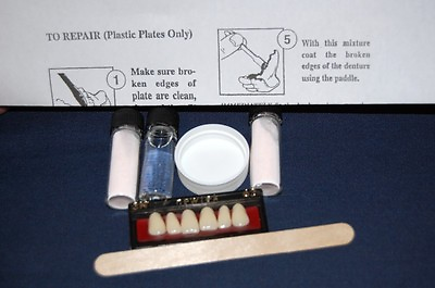 #ad False Teeth Repair Denture Repair Kit w 6 Front Denture Teeth Included $14.95