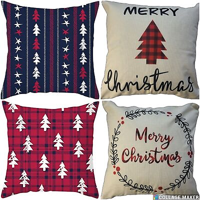 #ad 4 Pack Christmas Cushion Covers Christmas Decoration 18x18 Throw Pillow Cases $11.99