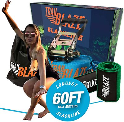 #ad 60 Feet Slackline Set with Ratchet Cover Tree Protector Carry Bag Gift Box $18.88