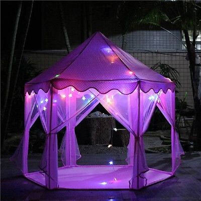 #ad Folding Princess Castle Tent Children House Kids Play Tent LED Star Lights $40.89