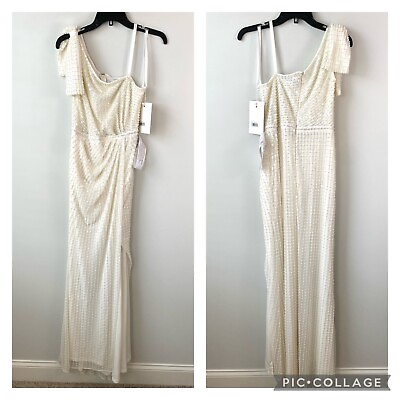 #ad Mac Duggal 93735 Pearl Beaded One Shoulder Gown White 6 $360.00