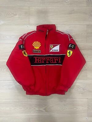 #ad #ad Vintage Ferrari Racing Jacket Embroidered Cotton Padded F1 Ferrari Jacket Red $75.00