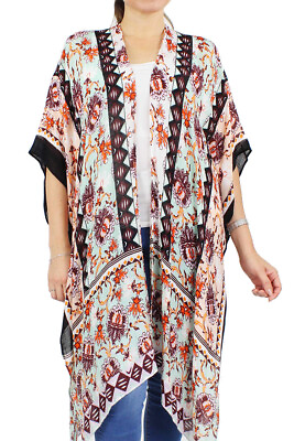 #ad ScarvesMe Women#x27;s Everyday Classy Flower Print Kimono Shawl Cardigan Cover up $24.99