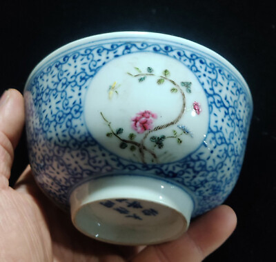 #ad 4.4 quot;Old China porcelain Qing Dynasty Doucai Flower and Bird Diagram bowl $220.00