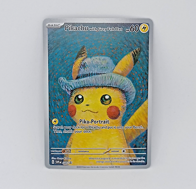 #ad Pikachu Van Gogh Pika Portrait Gray Felt Hat Custom Art Paper Card $14.99