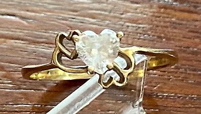 #ad 10k Yellow Gold Cut Out Heart CZ Ring Sz 6.5 Cute $84.99